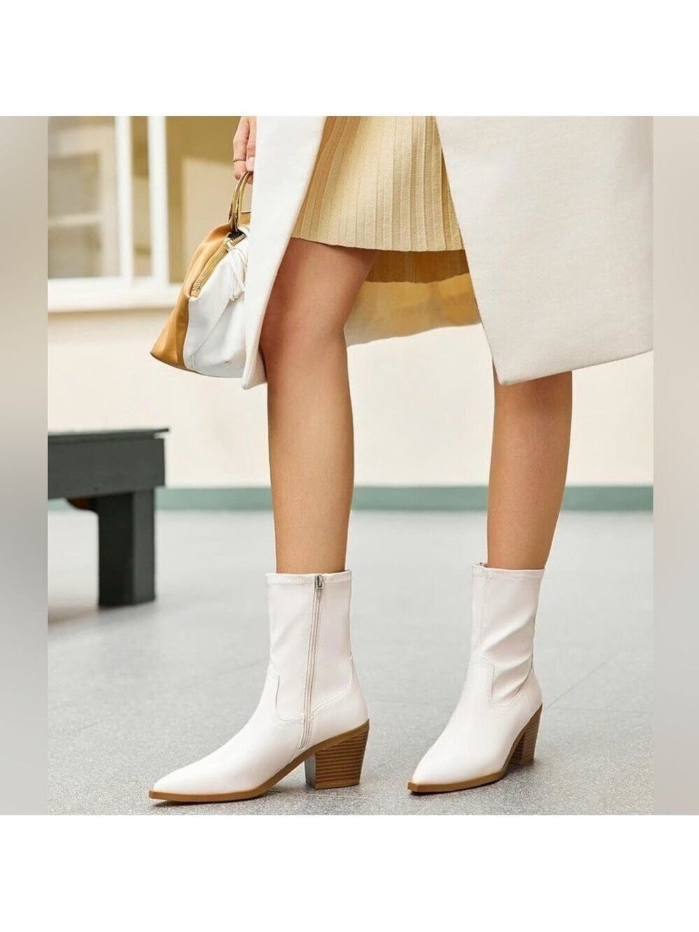 Coutgo White Leather Ankle Boots Size 8.5